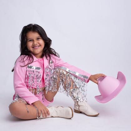 Imagem de Roupa de Boiadeira Rosa Com Strass Menina 3 Peças Castela