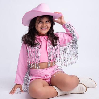 Imagem de Roupa de Boiadeira Rosa Com Strass Menina 3 Peças Castela