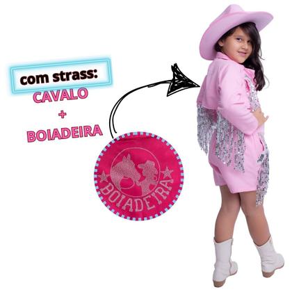 Imagem de Roupa de Boiadeira Rosa Com Strass Menina 3 Peças Castela