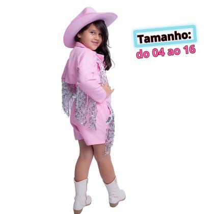 Imagem de Roupa de Boiadeira Rosa Com Strass Menina 3 Peças Castela