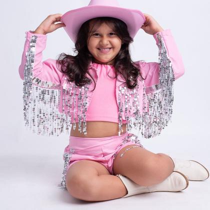 Imagem de Roupa de Boiadeira Rosa Com Strass Menina 3 Peças Castela