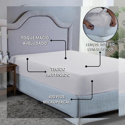 Imagem de Roupa de Cama Casal 400 Fios com Elástico Hotel Pousada Macio Acetinado