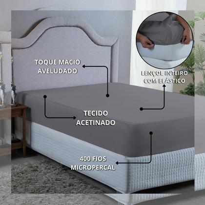 Imagem de Roupa de Cama Casal 400 Fios com Elástico Hotel Pousada Macio Acetinado