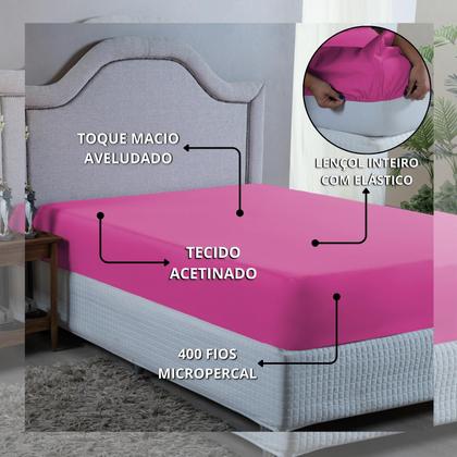 Imagem de Roupa de Cama Casal 400 Fios com Elástico Hotel Pousada Macio Acetinado