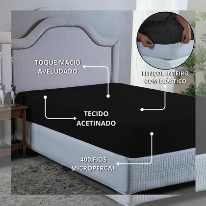 Imagem de Roupa de Cama Casal 400 Fios com Elástico Hotel Pousada Macio Acetinado