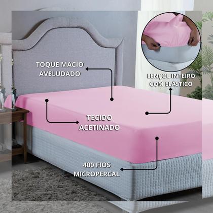 Imagem de Roupa de Cama Casal 400 Fios com Elástico Hotel Pousada Macio Acetinado