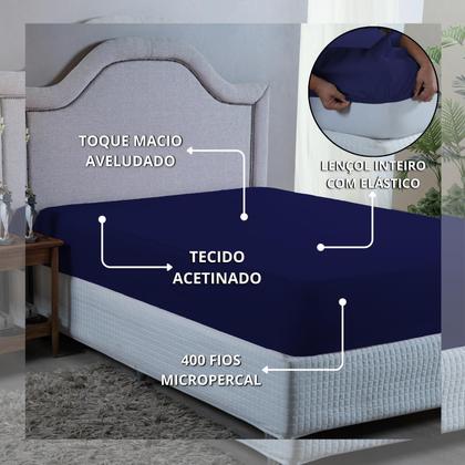 Imagem de Roupa de Cama Casal 400 Fios com Elástico Hotel Pousada Macio Acetinado