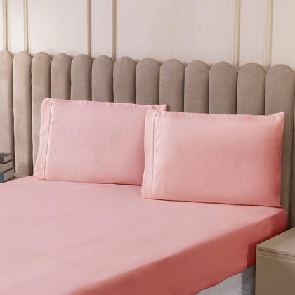 Imagem de Roupa de Cama Casal 400 Fios Micropercal 3 Pçs Jogo de Lençol Extra Macio Toque de Pessego