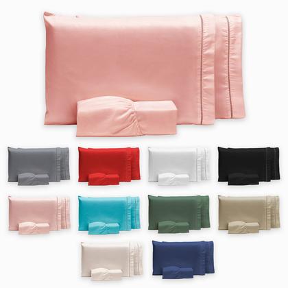 Imagem de Roupa de Cama Casal 400 Fios Micropercal 3 Pçs Jogo de Lençol Extra Macio Toque de Pessego
