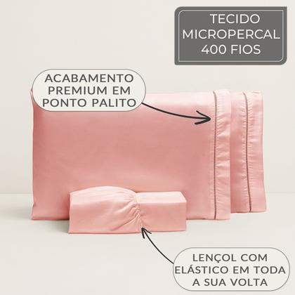 Imagem de Roupa de Cama Casal 400 Fios Micropercal 3 Pçs Jogo de Lençol Extra Macio Toque de Pessego