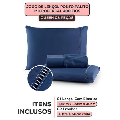 Imagem de Roupa de Cama Casal Queen Size Jogo Lençol 400 Fios Micropercal 3 Pçs Toque Macio Premium