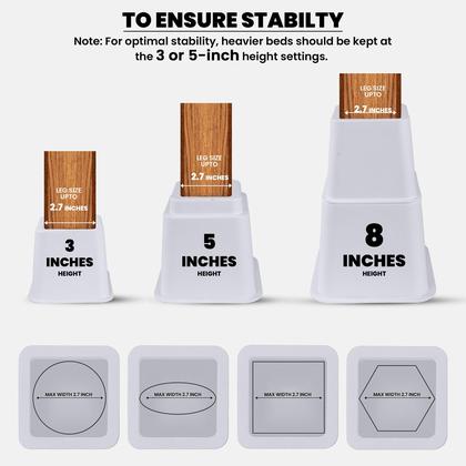Imagem de Roupa de cama Furniture Risers Utopia com elevação de cama ajustável de 3, 5 ou 8 polegadas (conjunto de 4)