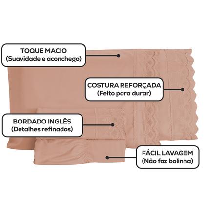 Imagem de Roupa de Cama Jogo De Lençol Casal Padrão 4 Peças 400 Fios Micropercal Bordado Inglês Toque Macio Luxo Premium