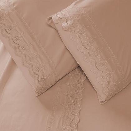 Imagem de Roupa de Cama Jogo De Lençol Casal Padrão 4 Peças 400 Fios Micropercal Bordado Inglês Toque Macio Luxo Premium