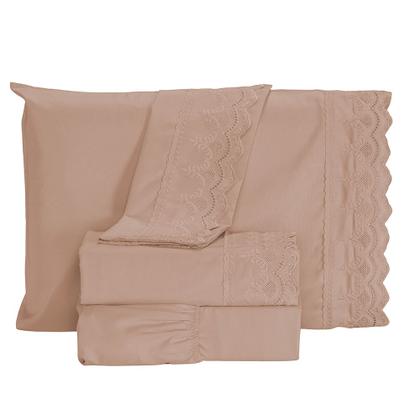 Imagem de Roupa de Cama Jogo De Lençol Casal Padrão 4 Peças 400 Fios Micropercal Bordado Inglês Toque Macio Luxo Premium