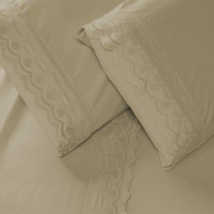 Imagem de Roupa de Cama Jogo De Lençol King Size 4 Peças 400 Fios Micropercal Bordado Inglês Toque Macio Luxo Premium