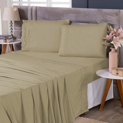 Imagem de Roupa de Cama Jogo De Lençol King Size 4 Peças 400 Fios Micropercal Bordado Inglês Toque Macio Luxo Premium