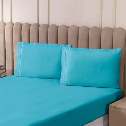 Imagem de Roupa de Cama Jogo Lençol Casal Queen Size 400 Fios Micropercal 3 Peças Toque Macio Premium