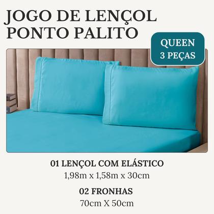 Imagem de Roupa de Cama Jogo Lençol Casal Queen Size 400 Fios Micropercal 3 Peças Toque Macio Premium