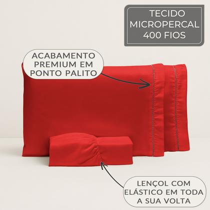 Imagem de Roupa de Cama Jogo Lençol Casal Queen Size 400 Fios Micropercal 3 Peças Toque Macio Premium