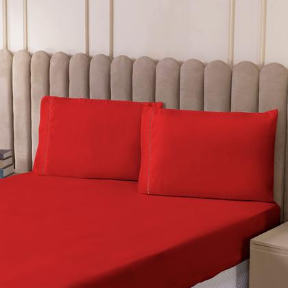 Imagem de Roupa de Cama Jogo Lençol Casal Queen Size 400 Fios Micropercal 3 Peças Toque Macio Premium