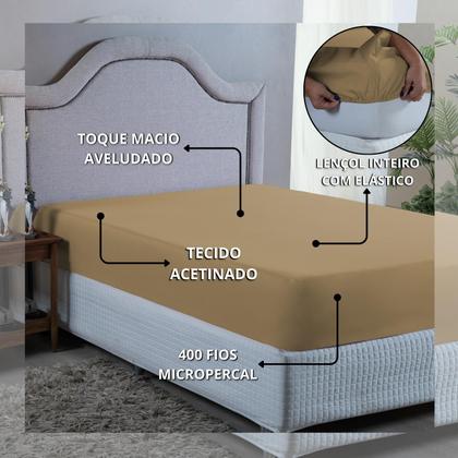Imagem de Roupa de Cama Queen 400 Fios com Elástico Hotel Pousada Macio Acetinado