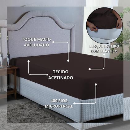 Imagem de Roupa de Cama Queen 400 Fios com Elástico Hotel Pousada Macio Acetinado