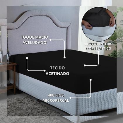 Imagem de Roupa de Cama Queen 400 Fios com Elástico Hotel Pousada Macio Acetinado
