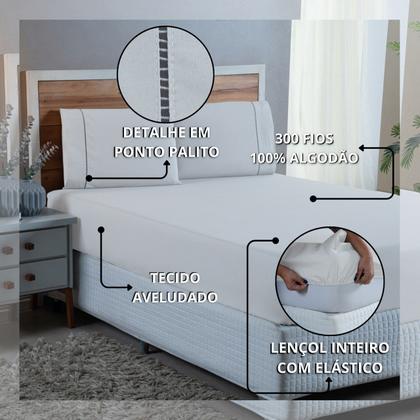 Imagem de Roupa de Cama Solteiro 300 Fios com Ponto Palito 2 peças Lençol 100% Algodão