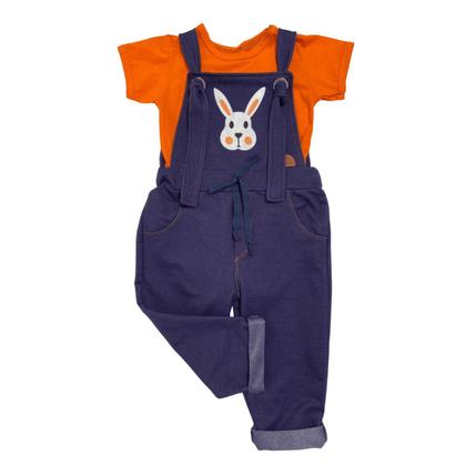 Imagem de Roupa de Páscoa Conjunto Jardineira Coelho e Body Laranja