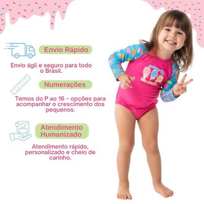 Imagem de Roupa de Praia Juvenil Menina Maiô Manga Longa Proteção Solar UV50