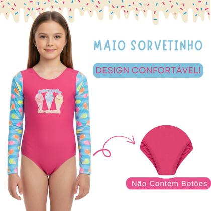 Imagem de Roupa de Praia Juvenil Menina Maiô Manga Longa Proteção Solar UV50