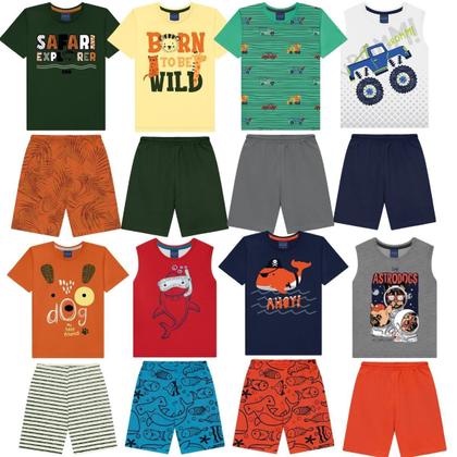 Imagem de Roupa de Verão Infantil Masculina Menino Kit 5 Conjuntos de Camisetas ou Regatas e Bermudas Shorts