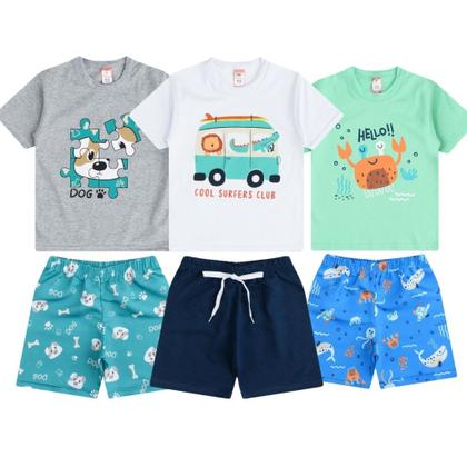 Imagem de Roupa de Verão Infantil Masculina Menino Kit 5 Conjuntos de Camisetas ou Regatas e Bermudas Shorts