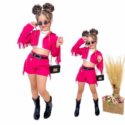 Imagem de Roupa infantil de Menina pink 3 Peças Ana Castela Boiadeira  festa Aniversario rodeio fantasia