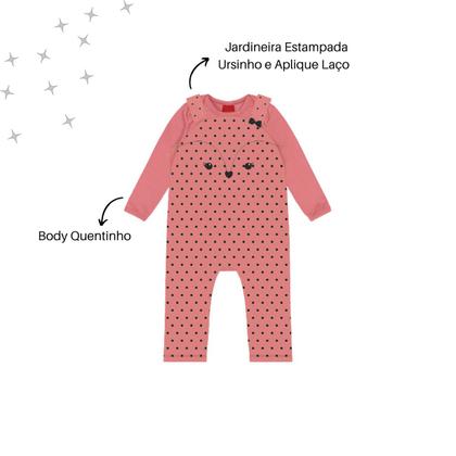 Imagem de Roupa Infantil Jardineira Moletom Poá Body Estampado Conjunto Kyly Feminino Moda Inverno Quentinho