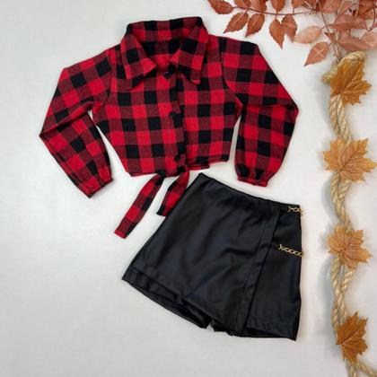 Roupa Infantil Look Junino Camisa Xadrez Short Saia Jaqueta AK