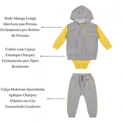 Imagem de Roupa Infantil Trijunto Charpey Body Suedine Em Moletom Calça Estilosa E Colete Bebê