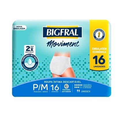 Imagem de Roupa Íntima Bigfral Moviment Tamanho P/M - 4 Pacotes com 16 Fraldas - Total 64 Tiras