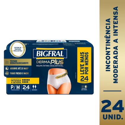 Imagem de Roupa Íntima Descartável Unissex Bigfral Derma Plus Tamanho P/M 24 Unidades Leve Mais Por Menos
