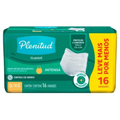 Imagem de Roupa Íntima Geriátrica Plenitud Classic Intensa Tamanho G/XG - 2 Pacotes com 16 Fraldas - Total 32 Tiras