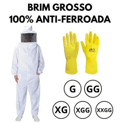 Imagem de Roupa Macacão Apicultor Apicultura com Luvas Brim Grosso G GG XG XGG XXGG