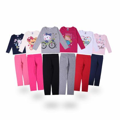 Imagem de Roupa Meia Estação Infantil Em Algodão 2 Conjuntos Feminino Blusas e Legging