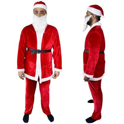 Imagem de Roupa Papai Noel Luxo 5 Peças Natal Fantasia Natalina Roupa Completa Adulto Brilhante