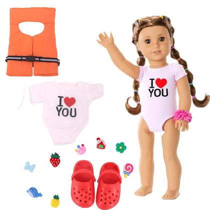 Imagem de Roupa Para Boneca De 43cm: Maiô Com Estampa De Escamas De Peixe E Acessório De Flor Para a Cabeça,