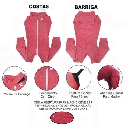 Imagem de Roupa Protetora Pós Cirúrgica Para Cachorro Corpo e Membros Posteriores Pernas Traseiras Tecido Dry Fit Com Proteção Solar