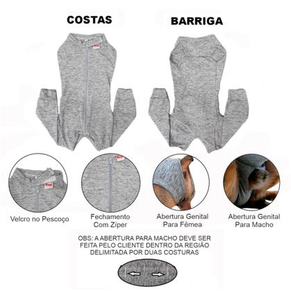 Imagem de Roupa Protetora Pós Cirúrgica Para Cachorro Corpo e Membros Posteriores Pernas Traseiras Tecido Dry Fit Com Proteção Solar