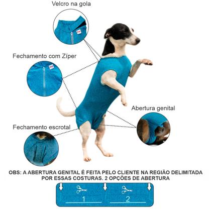 Imagem de Roupa Protetora Pós Cirúrgica Pet Específica Para Castração de Cão Macho  Tecido Dry Fit Com Proteção Solar
