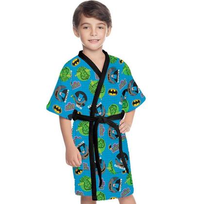 Imagem de Roupão Aveludado Infantil Quimono Estampado Batman Lepper Azul