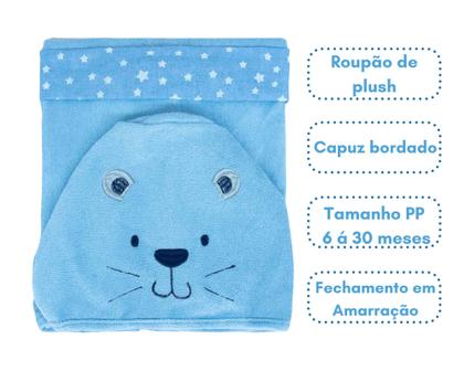 Imagem de Roupão d bebê plush c/ capuz bordado bublim bichinhos ii enx